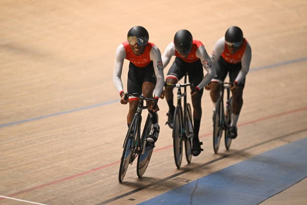 2026 UCI Junior Track World Championships Picture by Mathew Wells SWpix.com - 19 08 2026 - Cycling - 2026 UCI Junior Track World Championships - Heusden-Zolder, Flanders, Belgium - Men™s Team Sprint First Round - Zion Lucas, Cristian Nelson, Kafele De Sormeaux of Trinidad and Tobago Copyright: x xSWpix.comx(t axPhotographyxHubxLtd)xMathewxWells SWpix.comx SWP-3030-18206