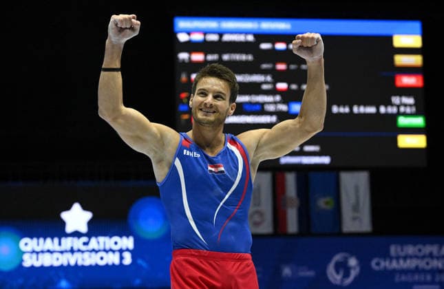 37th European Championships and 15th European Junior Championships in MenÂ s Artistic Gymnastics Marko Jovicic of Croatia competes on the floor exercise during qualification on day 1 of the 2026 Men s Artistic Gymnastics European Championships at Arena Zagreb on August 19, 2026 in Zagreb, Croatia.  MarkoxLukunic PIXSELL