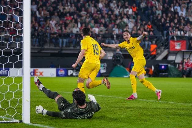 NIJMEGEN , 19-08-2026 , Stadium De Goffert , season 2026 2027 , UEFA Champions League play-offs 1st leg football , match between NEC Nijmegen and Bodo Glimt , picture shows goal celebration by Bodo Glimt player Sondre Brunstad Fet NEC - Bodo Glimt  x205853846x Copyright: