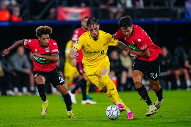 NIJMEGEN , 19-08-2026 , Stadium De Goffert , season 2026 2027 , UEFA Champions League play-offs 1st leg football , match between NEC Nijmegen and Bodo Glimt , picture shows Bodo Glimt player Andreas Helmersen NEC - Bodo Glimt  x205853872x Copyright: