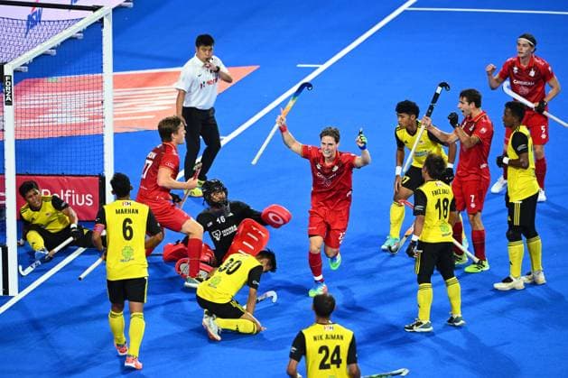 Belgium v Malaysia - FIH Hockey World Cup 2026 WAVRE, BELGIUM - AUGUST 19 : Foubert Victor of Belgium celebrates scoring a goal with teammates during the FIH Hockey World Cup 2026 M20 first phase group pool B match between Belgium and Malaysia on August 19, 2026 in Wavre, Belgium, 19 08 2026 Wavre Belgium  Copyright: xVincentxKalutx
