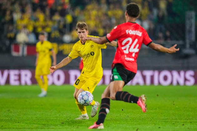 Champions League-kvalifisering, playoff: NEC Nijmegen - Bodo Glimt Nijmegen 20260819. playoff-kampen i Champions League-kvalifiseringen mellom mellom NEC Nijmegen og Bodo Glimt pa Goffertstadion. Foto: Patrick Post NTB Nijmegen Nederland EDITORIAL USE ONLY. RESTRICTED USE FOR BETTING COMPANIES Ref:_SPOLoWWSlRLQoo.jpg *** Champions League Qualifying, Playoff: NEC Nijmegen vs. Bodo Glimt, Nijmegen, August 19, 2026. The Champions League qualifying playoff match between NEC Nijmegen and Bodo Glimt at Goffert Stadium. Photo: Patrick Post, NTB, Nijmegen, Netherlands. EDITORIAL USE ONLY. RESTRICTED USE FOR BETTING COMPANIES.  Copyright: xPatrickxPostx xNTBx