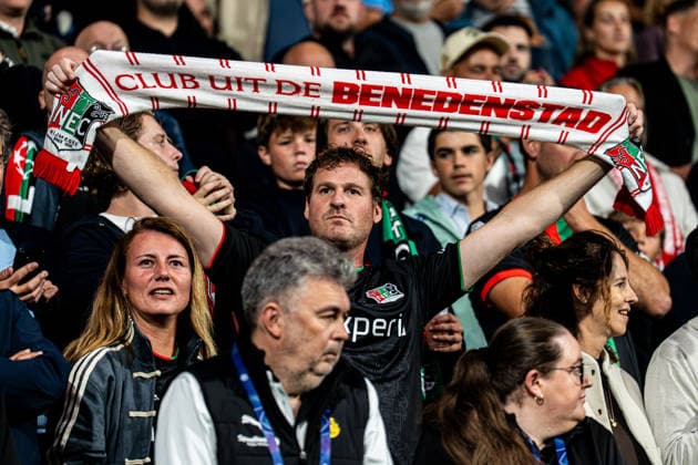 2026-08-19 NEC Nijmegen v FK Bodo Glimt - UEFA Champions League 2026 27 Play-Offs First Leg NIJMEGEN, NETHERLANDS - AUGUST 19: fan of NEC Nijmegen with a scarf during the UEFA Champions League 2026 27 Play-Offs First Leg match between NEC Nijmegen and FK Bodo Glimt at Goffertstadium on August 19, 2026 in Nijmegen, Netherlands. (Photo by Gabriel Calvino Alonso BSR Agency) Nijmegen Netherlands Content not available for redistribution in The Netherlands directly or indirectly through any third parties. Copyright: xBSRxAgencyx
