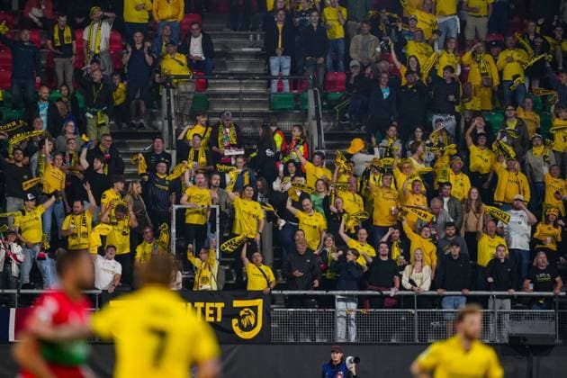 NIJMEGEN , 19-08-2026 , Stadium De Goffert , season 2026 2027 , UEFA Champions League play-offs 1st leg football , match between NEC Nijmegen and Bodo Glimt , picture shows goal celebration by Bodo Glimt Hans on the stand NEC - Bodo Glimt  x205855278x Copyright: