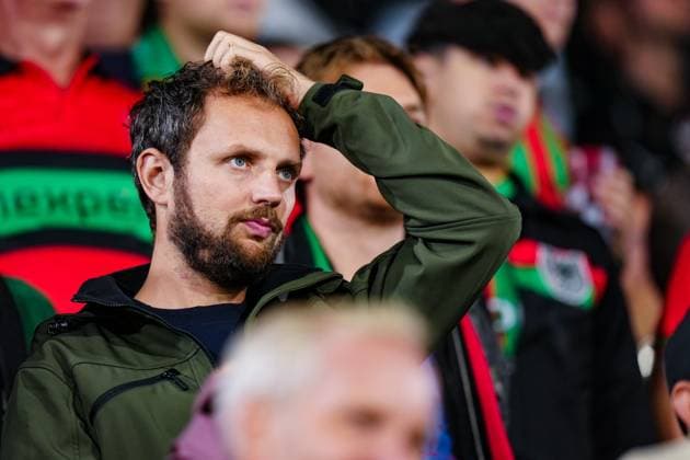 NIJMEGEN , 19-08-2026 , Stadium De Goffert , season 2026 2027 , UEFA Champions League play-offs 1st leg football , match between NEC Nijmegen and Bodo Glimt , picture shows NEC fan disappointed NEC - Bodo Glimt  x205855485x Copyright:
