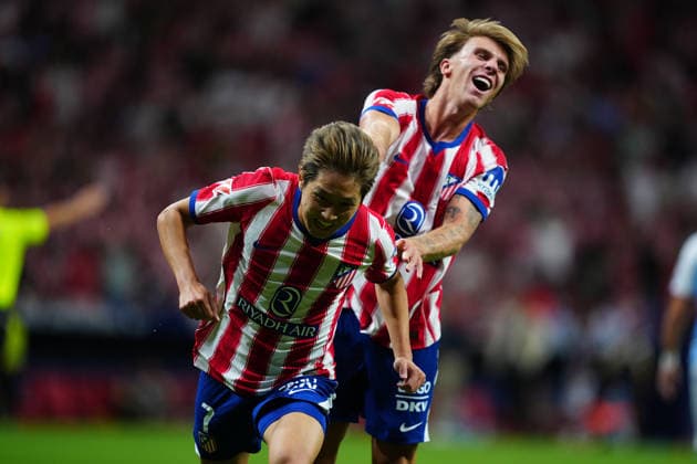 Atletico Madrid v Malaga CF - LaLiga EA Sports MD1 Lee Kang-In of Atletico Madrid celebrates his team s first with Pablo Barrios of Atletico Madrid goal during the LaLiga EA Sports match between Atletico Madrid and Malaga CF at Metropolitano Stadium on August 19, 2026 in Madrid, Spain. Madrid Metropolitano Stadium Madrid Spain Copyright: xGokhanxTanerx xPSxImagesxGokhanxTanerx