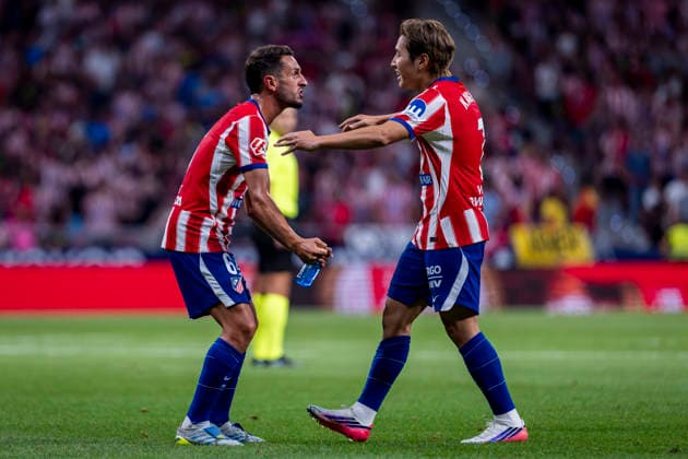 Atletico de Madrid v Malaga CF - LaLiga EA Sports Kang-in Lee of Atletico de Madrid (R) celebrates his goal with Koke Resurreccion of Atletico de Madrid (L) during the LaLiga EA Sports football match between Atletico de Madrid v Malaga CF at Estadio Riyadh Air Metropolitano on August 19, 2026 in Madrid, Spain. Madrid Estadio Riyadh Air Metropolitano Madrid Spain Copyright: xAlbertoxGardinx AGardin_20260819_Foot_Liga_Atl_Mal_0213