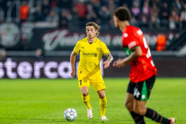 NIJMEGEN - FC Bodo Glimt middenvelder Patrick Berg tijdens de UEFA Champions League wedstrijd tussen N.E.C. en FC Bodo Glimt in Gofferpark op 19 augustus 2026 in Nijmegen, Nederland. - *** NIJMEGEN FC Bodo Glimt midfielder Patrick Berg during the UEFA Champions League match between NEC and FC Bodo Glimt at Gofferpark on August 19, 2026, in Nijmegen, the Netherlands