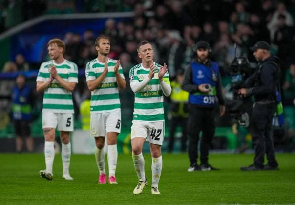 Callum McGregor of Celtic applauds the fans at full-time. Final score Celtic 3 LASK 0. Celtic v LASK, UEFA Champions League, Play Off Round, First Leg, Football, Celtic Park, Glasgow, Scotland, UK - 19 Aug 2026Glasgow Celtic Park United Kingdom  Copyright: xStuartxWallace Shutterstockx 17104271ed
