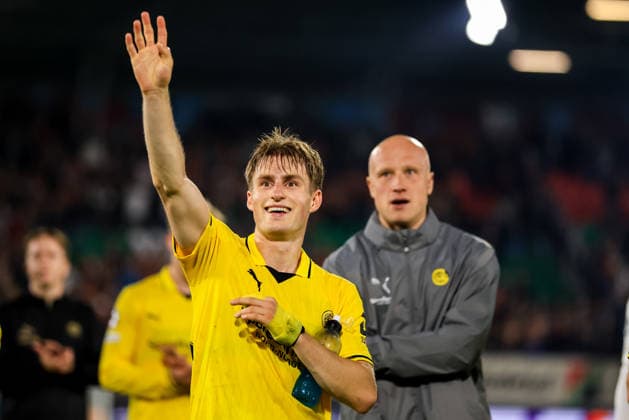 NIJMEGEN, NETHERLANDS - AUGUST 19: Fredrik Sjovold of FK Bodo Glimt waves after the UEFA Champions League 2026 27 play-offs first leg match between N.E.C. Nijmegen and FK Bodo Glimt at Goffertstadion on August 19, 2026 in Nijmegen, Netherlands.  Copyright: xRenexNijhuis MBxMediax