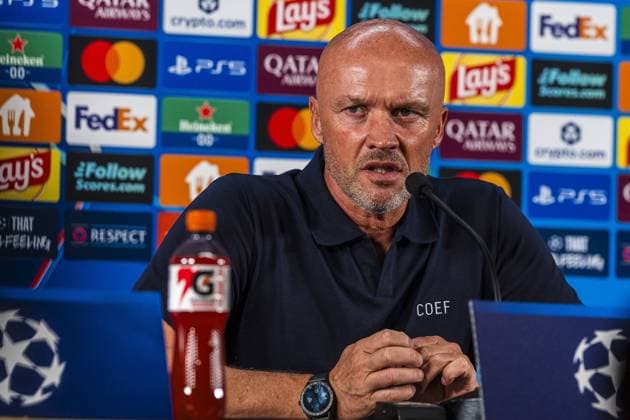 NIJMEGEN , 19-08-2026 , Stadium De Goffert , season 2026 2027 , UEFA Champions League play-offs 1st leg football , match between NEC Nijmegen and Bodo Glimt , picture shows NEC coach Dick Schreuder press conference, PK, Pressekonferenz NEC - Bodo Glimt  x205857370x Copyright: