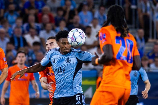Rahim Ibrahim of SK Slovan Bratislava seen during UEFA Champions league first play-off game between teams of SK Slovan Bratislava and Celje (Dominika Kortvelyesiova Ball Raw Images) Bratislava Tehelne Pole stadium Slovakia Copyright: xDominikaxKortvelyesiovax DKOR2033