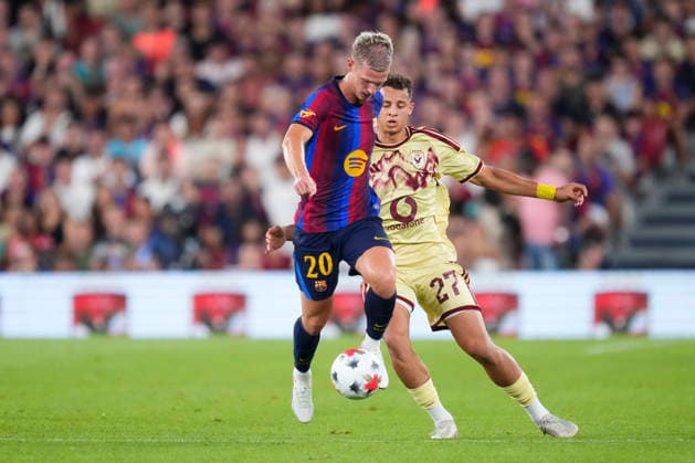 FC Barcelona, Barca v Al Ahly SC - Joan Gamper Trophy Dani Olmo attacking midfield of Barcelona and Spain and Aqtay Abdallah centre-forward of Al Ahly and Egypt compete for the ball during the Joan Gamper Trophy between FC Barcelona and Al Ahly SC at Spotify Camp Nou on August 19, 2026 in Barcelona, Spain. Barcelona Spain  Copyright: xJosexBretonx originalFilename:bretonhernandez-fcbarcel260819_npvi2.jpg
