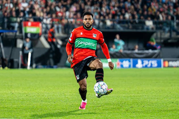 2026-08-19 NEC Nijmegen v FK Bodo Glimt - UEFA Champions League 2026 27 Play-Offs First Leg NIJMEGEN, NETHERLANDS - AUGUST 19: Almugera Kabar of NEC Nijmegen makes a pass during the UEFA Champions League 2026 27 Play-Offs First Leg match between NEC Nijmegen and FK Bodo Glimt at Goffertstadium on August 19, 2026 in Nijmegen, Netherlands. (Photo by Gabriel Calvino Alonso BSR Agency) Nijmegen Netherlands Content not available for redistribution in The Netherlands directly or indirectly through any third parties. Copyright: xBSRxAgencyx
