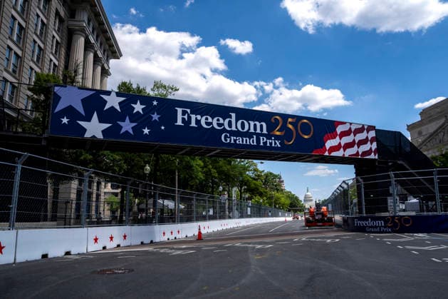 Preparations continue for the Freedom 250 Grand Prix along Pennsylvania Avenue in Washington, DC on Wednesday, August 19, 2026. The Freedom 250 Grand Prix, taking place August 22-23, is the first auto race on the National Mall and features seven turns within a with a 1.66 mile course around Washington s landmarks.  WAP20260819332 BONNIExCASH  imago images 0864500136 IMAGO BONNIExCASH
