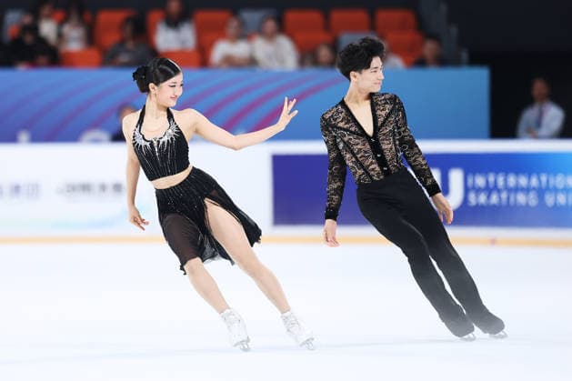 XI AN, CHINA - AUGUST 20: Leina You and Henrick Chan perform in the Junior Ice Dance rhythm dance on day 1 of the ISU Figure skating, Eiskunstlauf Junior Grand Prix Xi an 2026 on August 20, 2026 in Xi an, Shaanxi Province of China.  Copyright: xVCGx 111661022852