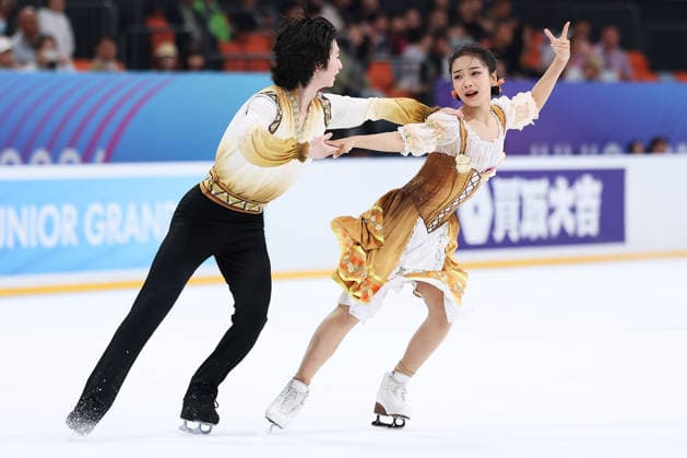 XI AN, CHINA - AUGUST 20: Xing Yuxuan and Han Wan Chau perform in the Junior Ice Dance rhythm dance on day 1 of the ISU Figure skating, Eiskunstlauf Junior Grand Prix Xi an 2026 on August 20, 2026 in Xi an, Shaanxi Province of China.  Copyright: xVCGx 111661028993