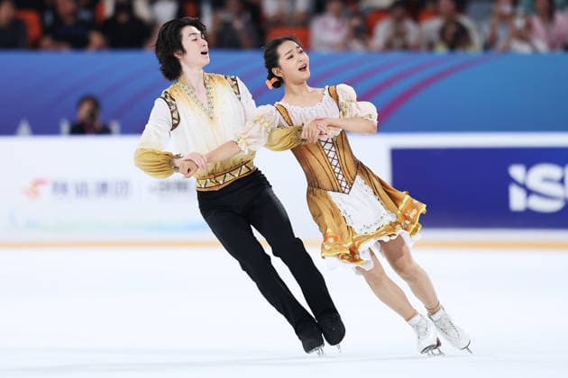 XI AN, CHINA - AUGUST 20: Xing Yuxuan and Han Wan Chau perform in the Junior Ice Dance rhythm dance on day 1 of the ISU Figure skating, Eiskunstlauf Junior Grand Prix Xi an 2026 on August 20, 2026 in Xi an, Shaanxi Province of China.  Copyright: xVCGx 111661028996