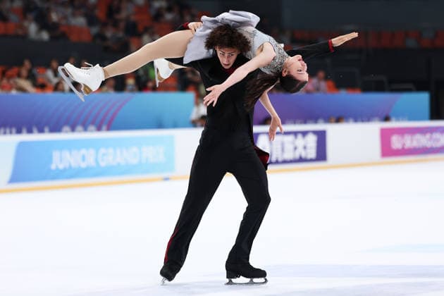 XI AN, CHINA - AUGUST 20: Jane Calhoun and Mark Zheltyshev perform in the Junior Ice Dance rhythm dance on day 1 of the ISU Figure skating, Eiskunstlauf Junior Grand Prix Xi an 2026 on August 20, 2026 in Xi an, Shaanxi Province of China.  Copyright: xVCGx 111661028811