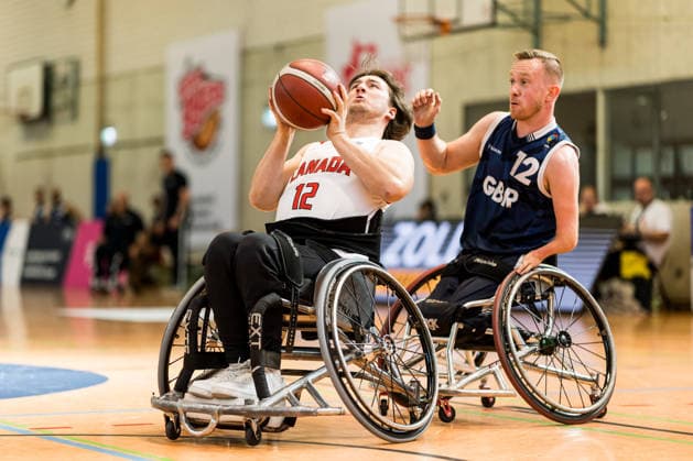 COLOGNE, GERMANY - AUGUST 20: Kyrell Sopotyk (Canada, 12) controls the ball against Gregg Warburton (Great Britain, 12) during a mens Nations Cup Cologne match between Canada vs. Great Britain at Sporthalle am Bergischen Ring on August 20, 2026 in Cologne, Germany. North Rhine Westphalia Germany Copyright: xSteffiexWunderlx