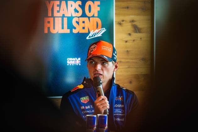ZANDVOORT, 20-08-2026, Circuit Zandvoort , Formula 1 Heineken Dutch Grand Prix 2026 Thursday , Max Verstappen during the press conference, PK, Pressekonferenz in the Red Bull Energy Home taling about his Contract Extension, Four more years of Full send. Formula 1 Dutch Grand Prix 2026 Thursday  x205867204x Copyright: