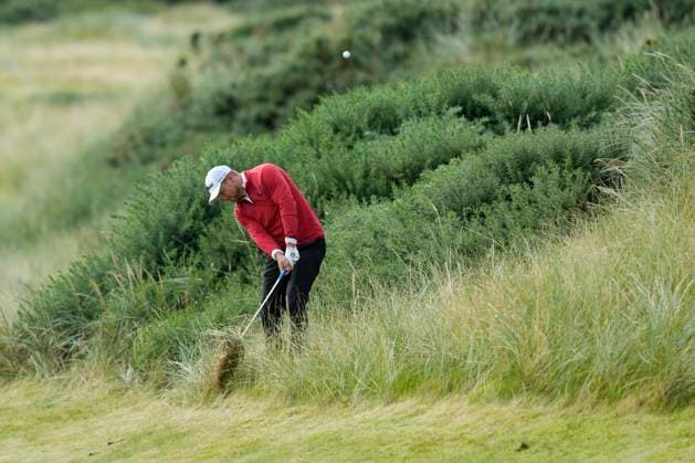 BALMEDIE, SCOTLAND - AUG 20: Simon Zach (CZE) plays from the rough on the tenth hole during Round 1 at the 2026 Nexo Championship at the Trump International Golf Links, Balmedie on August 20, 2026 in Aberdeenshire, Scotland The 2026 Nexo Championship