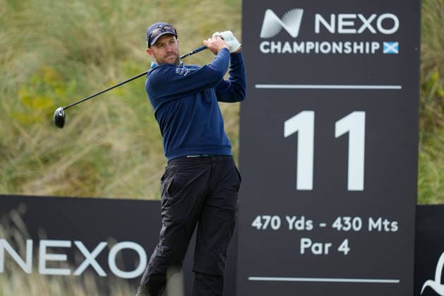 BALMEDIE, SCOTLAND - AUG 20: Matthew Southgate (ENG) plays from the eleventh tee during Round 1 at the 2026 Nexo Championship at the Trump International Golf Links, Balmedie on August 20, 2026 in Aberdeenshire, Scotland The 2026 Nexo Championship