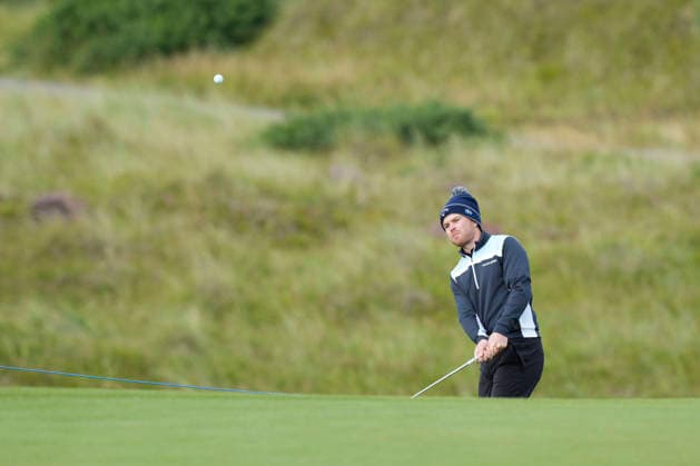 BALMEDIE, SCOTLAND - AUG 20: Tobias Jonsson (SWE) chips to the 13th green during Round 1 at the 2026 Nexo Championship at the Trump International Golf Links, Balmedie on August 20, 2026 in Aberdeenshire, Scotland The 2026 Nexo Championship
