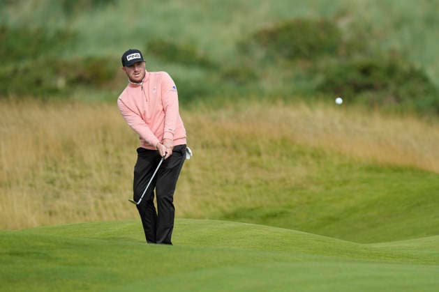 BALMEDIE, SCOTLAND - AUG 20: Daniel Young (SCO) chips to the 17th green during Round 1 at the 2026 Nexo Championship at the Trump International Golf Links, Balmedie on August 20, 2026 in Aberdeenshire, Scotland The 2026 Nexo Championship