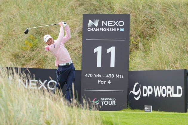 BALMEDIE, SCOTLAND - AUG 20: Maximilian Kieffer (GER) plays from the eleventh tee during Round 1 at the 2026 Nexo Championship at the Trump International Golf Links, Balmedie on August 20, 2026 in Aberdeenshire, Scotland The 2026 Nexo Championship