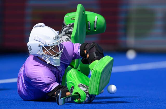 Hockey World Cup Day Six Sabbie Heesh of England makes a save in the warm up before the match against India in the 2026 FIH Hockey World Cup at Wagener Stadium, Amstelveen 20 08 2026 UK Newspapers OUT Copyright: xGraemexWilcocksonx FIL-23805-0019
