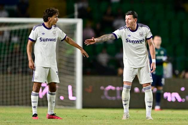Kairat Almaty v RSC Anderlecht - UEFA Europa League ALMATY, KAZACHSTAN - AUGUST 20 : Maamar Ali defender of RSC Anderlecht and Biancone Giulian defender of RSC Anderlecht during the UEFA Europa League 2026 27 play-off round first leg between Kairat Almaty and RSC Anderlecht on August 20, 2026 in Almaty, Kazachstan, 20 08 2026 Almaty Kazachstan  Copyright: xJanxDexMeuleneirx