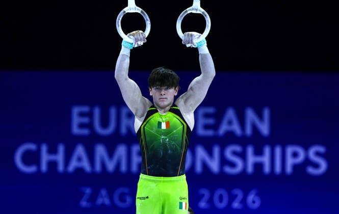 2026 Men s Artistic European Championships, Arena Zagreb, Zagreb, Croatia 20 8 2026 Men™s Rings Ireland™s Evan Kinsella Evan Kinsella 20 8 2026  Copyright: xx 0NIK0322