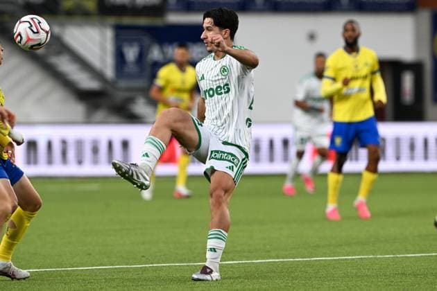 Omonoia s Panagiotis Andreou is pictured in action during a soccer game between Belgian Sint-Truidense V.V. and Cypriot AC Omonoia Nicosia, Thursday 20 August 2026 in Sint-Truiden, the first leg of the play-off round for the UEFA Europa League league phase. JILLxDELSAUX  x183847482x