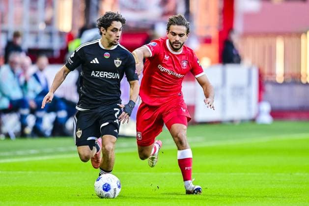 ENSCHEDE , 20 08-2026 , Stadium Grolsch Veste , season 2026 2027 , UEFA Conference League play-off football , match between FC Twente and FK Qarabag , picture shows Qarabag player Jaly Mouaddib Twente - Qarabag  x205876125x Copyright: