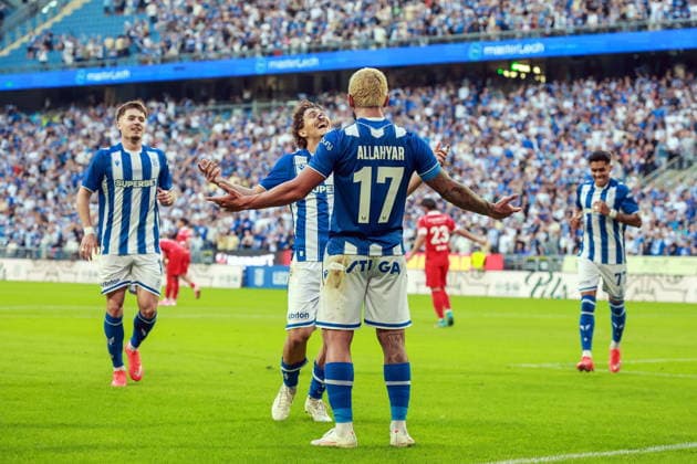 20.08.2026 POZNAN, ENEA STADION PRZY BULGARSKIEJ PILKA NOZNA (FOOTBALL), KWALIFIKACJE UEFA EUROPA LEAGUE ( UEFA EUROPA LEAGUE PLAY-OFFS 1ST LEG ), SEZON 2026 2027 MECZ LECH POZNAN - FC THUN NZ. PATRIK WALEMARK , LUIS PALMA ALLAHYAR SAYYDMANESH RADOSC BRAMKA GOL FOTO JAKUB PIASECKI CYFRASPORT NEWSPIX.PL --- newspix.pl POLAND OUT! 