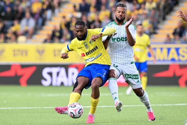 STVV s Abdoulaye Sissako and Omonoia s LoÃ¯s Diony pictured in action during a soccer game between Belgian Sint-Truidense V.V. and Cypriot AC Omonoia Nicosia, Thursday 20 August 2026 in Sint-Truiden, the first leg of the play-off round for the UEFA Europa League league phase. JILLxDELSAUX  x183847710x