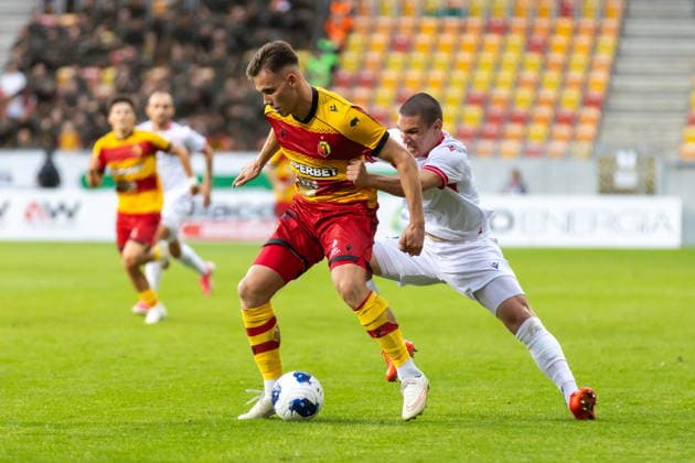 Bialystok 06.08.2026. Football UEFA Europa League match between Jagiellonia Bialystok and Iberia in Bialystok, Poland on August 20, 2026. --- UEFA Europa League mecz Jagiellonia Bialystok - Iberia w Bialymstoku, 20 sierpnia 2026. Persons Shown : Nik Prelec. Aleksandre Amisulashvili Fot. Przemyslaw Rutkowski Arena Akcji NEWSPIX.PL --- newspix.pl POLAND OUT! 