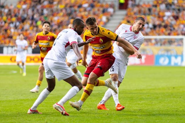 Bialystok 06.08.2026. Football UEFA Europa League match between Jagiellonia Bialystok and Iberia in Bialystok, Poland on August 20, 2026. --- UEFA Europa League mecz Jagiellonia Bialystok - Iberia w Bialymstoku, 20 sierpnia 2026. Persons Shown : Nik Prelec. Aleksandre Amisulashvili, Ibrahim Alhassan Fot. Przemyslaw Rutkowski Arena Akcji NEWSPIX.PL --- newspix.pl POLAND OUT! 