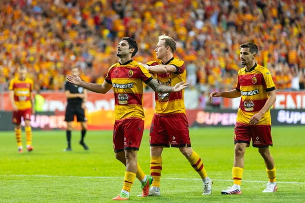 Bialystok 06.08.2026. Football UEFA Europa League match between Jagiellonia Bialystok and Iberia in Bialystok, Poland on August 20, 2026. --- UEFA Europa League mecz Jagiellonia Bialystok - Iberia w Bialymstoku, 20 sierpnia 2026. Persons Shown : Lozano Sergio, Andres Klynge, Rodrigo Conceicao Fot. Przemyslaw Rutkowski Arena Akcji NEWSPIX.PL --- newspix.pl POLAND OUT! 