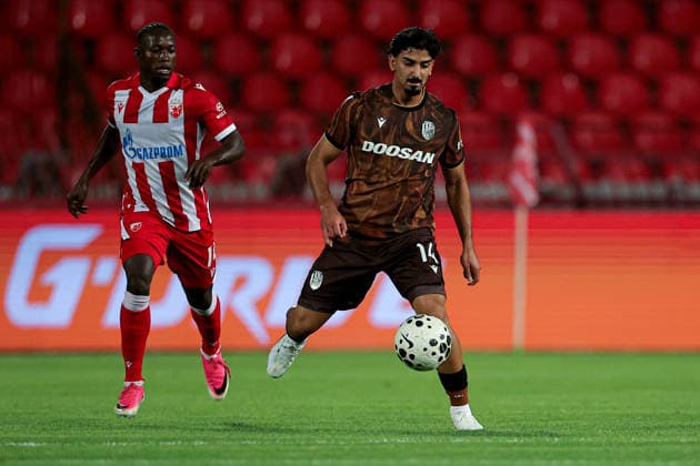 Crvena Zvezda v Viktoria Plzen, UEFA Europa League, play-offs, 1st leg Season 2026 2027 Belgrade, Serbia. 20th August, 2026. Viktoria s Merchas Doski during the UEFA Europa League play-offs, 1st leg football match between Crvena Zvezda (Red Star) and Viktoria Plzen at the Rajko Mitic Stadium on August 20, 2026 in Belgrade, Serbia. Belgrade Serbia Copyright: xPedjaxMilosavljevicx x