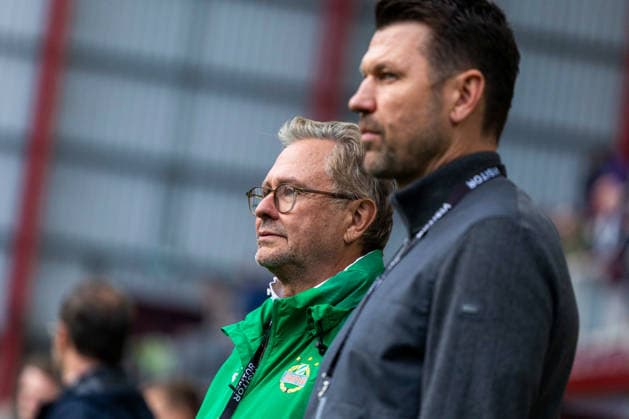 SOCCER - UEFA ECL, Hearts vs Rapid EDINBURGH,SCOTLAND,20.AUG.26 - SOCCER - UEFA Conference League, play-off, Heart of Midlothian FC vs SK Rapid Wien. Image shows president Alexander Wrabetz and sporting director Markus Katzer (Rapid).  GEPAxpictures xPhilippxBrem
