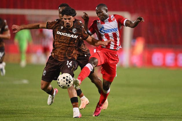 CRVENA ZVEZDA vs VIKTORIA PLZEN OSMAN BUKARI vs MERCHAS DOSKI football Crvena zvezda vs Viktoria Plzen UEFA Europa league qualifications match at Rajko Mitic stadium , Belgrade 20.08.2026 Foto: FOOTBALL, UEFA EUROPA LEAGUE QUALIFICATIONS, CRVENA ZVEZDA, RED STAR, VIKTORIA PLZEN Belgrade Rajko Mitic stadium Serbia Copyright: xMarkoxMetlas xMNxPressx