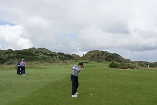 BALMEDIE, SCOTLAND - AUG 20: John Daly II (USA) plays from the tenth fairway during Round 1 at the 2026 Nexo Championship at the Trump International Golf Links, Balmedie on August 20, 2026 in Aberdeenshire, Scotland The 2026 Nexo Championship