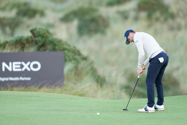 BALMEDIE, SCOTLAND - AUG 20: Joel Girrbach (CHE) putts on the twelfth green during Round 1 at the 2026 Nexo Championship at the Trump International Golf Links, Balmedie on August 20, 2026 in Aberdeenshire, Scotland The 2026 Nexo Championship