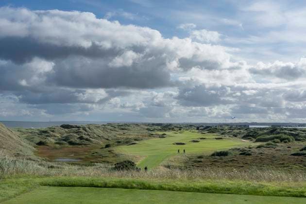 BALMEDIE, SCOTLAND - AUG 20: A general view down the 18th hole during Round 1 at the 2026 Nexo Championship at the Trump International Golf Links, Balmedie on August 20, 2026 in Aberdeenshire, Scotland The 2026 Nexo Championship