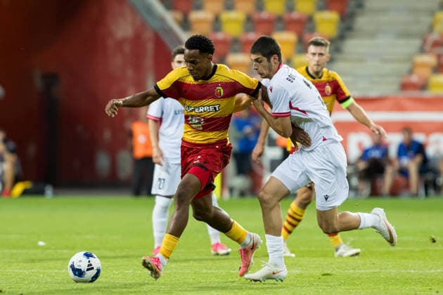 Youssuf Sylla, Nikoloz Botchorishvili seen during the during UEFA Europa League 26 27 4th qualifying round 1st leg match between teams of Jagiellonia Bialystok and Iberia 1999 (Jan Borys Ball Raw Images) Bialystok Chorten Arena Poland Copyright: xJanxBorysx janborys_jagiellonia_iberia_2627-111