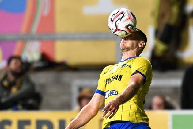 STVV s Joedrick Pupe is pictured in action during a soccer game between Belgian Sint-Truidense V.V. and Cypriot AC Omonoia Nicosia, Thursday 20 August 2026 in Sint-Truiden, the first leg of the play-off round for the UEFA Europa League league phase. JILLxDELSAUX  x183852511x