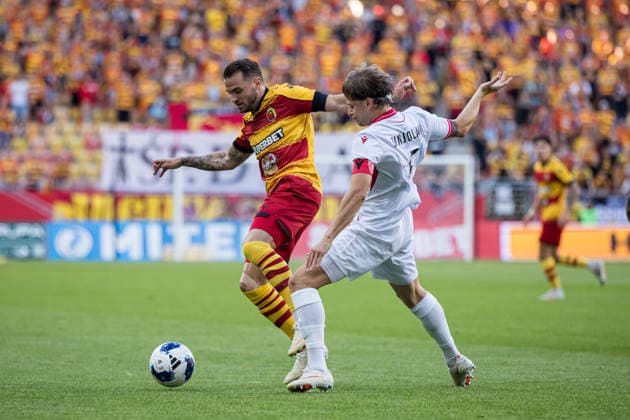 Jesus Imaz, Jemal-Giorgi Jinjolava seen during the during UEFA Europa League 26 27 4th qualifying round 1st leg match between teams of Jagiellonia Bialystok and Iberia 1999 (Jan Borys Ball Raw Images) Bialystok Chorten Arena Poland Copyright: xJanxBorysx janborys_jagiellonia_iberia_2627-51