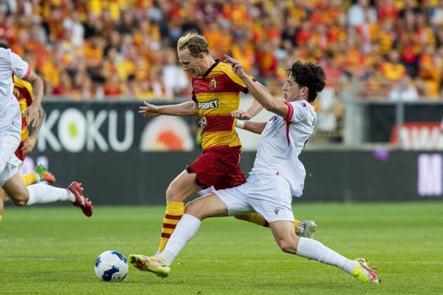 Anders Klynge, Nikoloz Dadiani seen during the during UEFA Europa League 26 27 4th qualifying round 1st leg match between teams of Jagiellonia Bialystok and Iberia 1999 (Jan Borys Ball Raw Images) Bialystok Chorten Arena Poland Copyright: xJanxBorysx janborys_jagiellonia_iberia_2627-95
